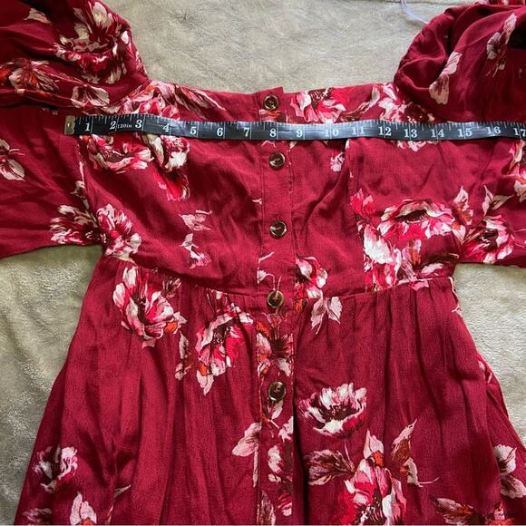 NWOT Lulus Total Perfection Burgundy Floral Print Tie-Back Midi Dress - Picture 6 of 11
